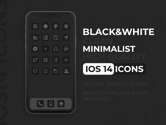 72 Ios 14 Icons Black And White Minimalist Icons Ios 14 Etsy