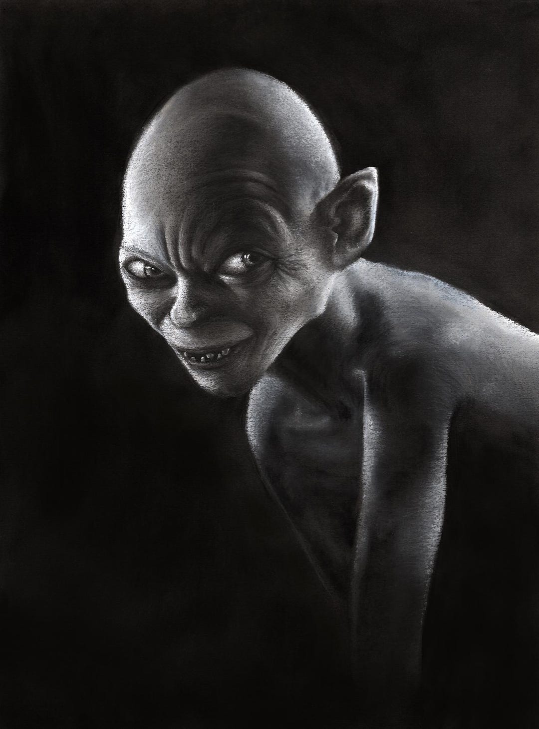 gollum-charcoal-art-lord-of-the-rings-fan-art-b3-size-etsy