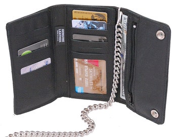 Black Extra Long 16 Compartment Tri-Fold Chain Wallet #WC3390K