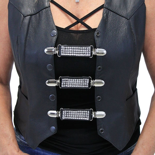 Crystal And Leather Vest Extender With Clips Set Of 3 Made in USA #VC2011CCRY