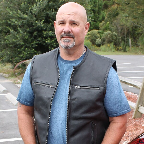 Men's Collarless Leather Zipper Club Vest With 4 Zip Pockets #VM6721GZK