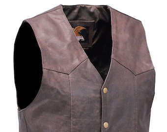 Premium Rich Brown Leather Plain Men's Vest #VM2621N