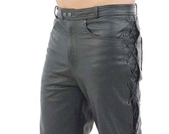 Men's Leather Pants W/Side Lacing #MP751L