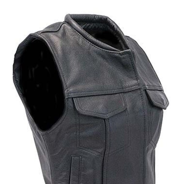 Women's Long Leather Club Vest W/1 Piece Back #VL10140GK