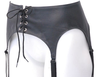 Black Lace Up Genuine Leather Garter Belt #U9203GBK