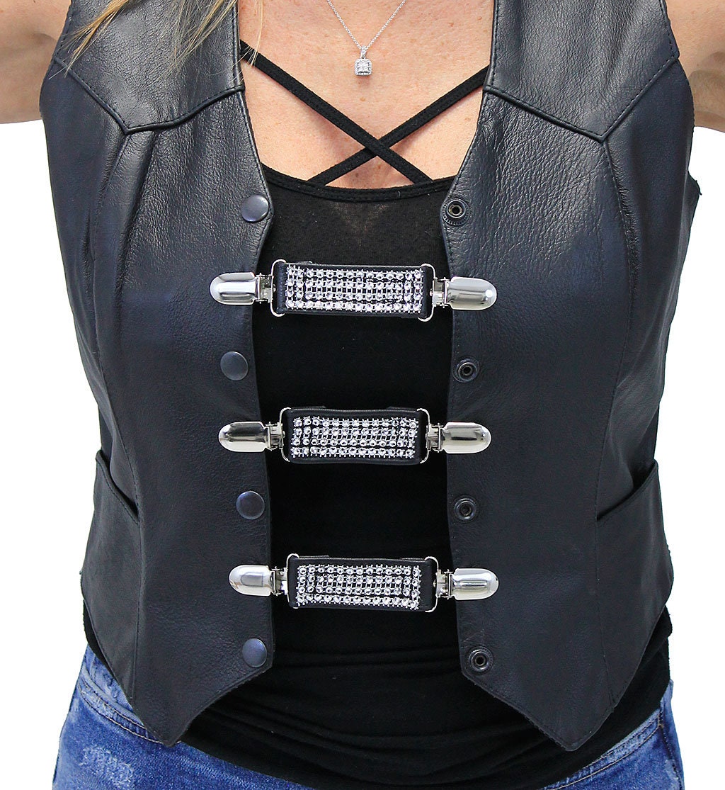 Crystal And Leather Vest Extender With Clips Set Of 3 Etsy