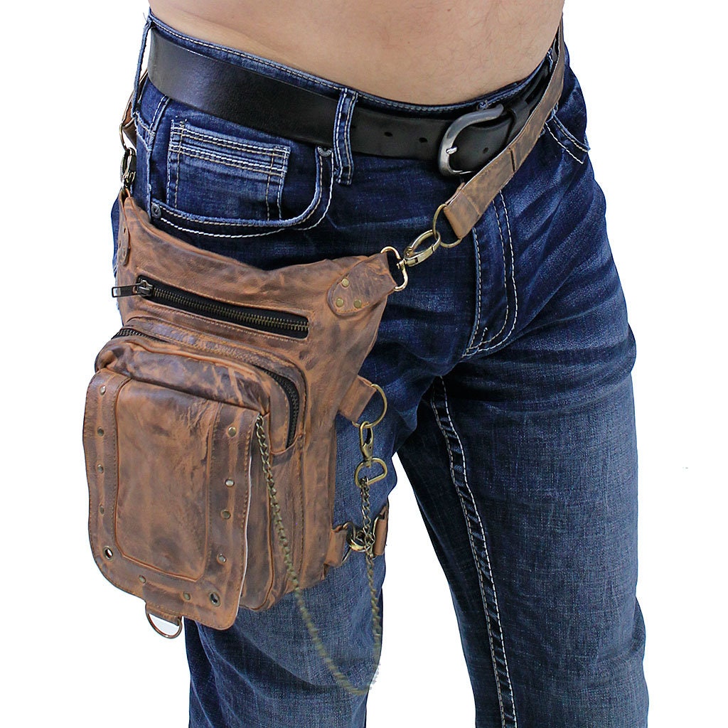 Vintage Brown / Orange Leather Thigh Bag W/concealed Pocket - Etsy