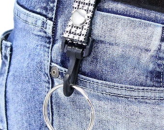 Crystal Leather Belt Snap Key Clip W/2" Ring #KC22072CR