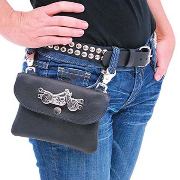 Motorcycle Double Clip Leather Pouch #PKK1306BIK