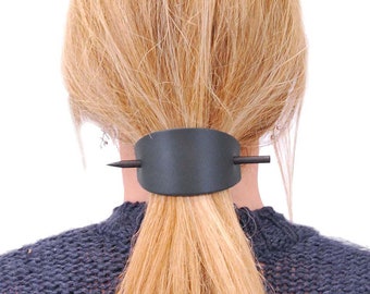 Oversized Large Black Leather Stick Barrette #AH14090K