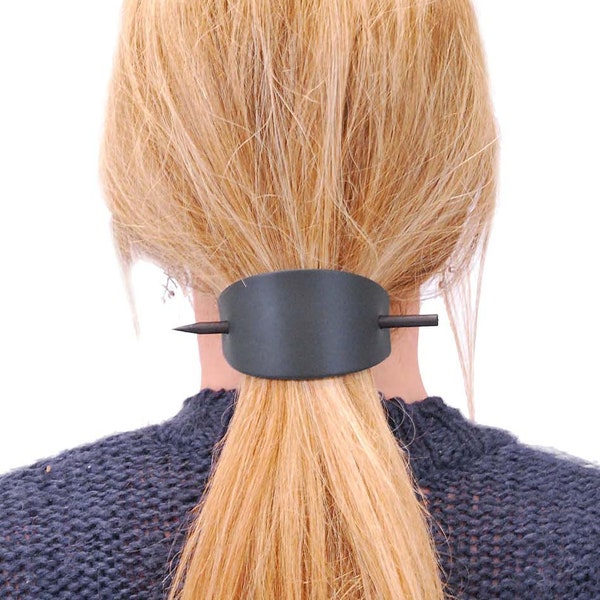 Oversized Large Black Leather Stick Barrette #AH14090K