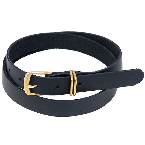 Black Narrow 1" Wide Leather Belt In Premium Heavy Cowhide #BT15000K