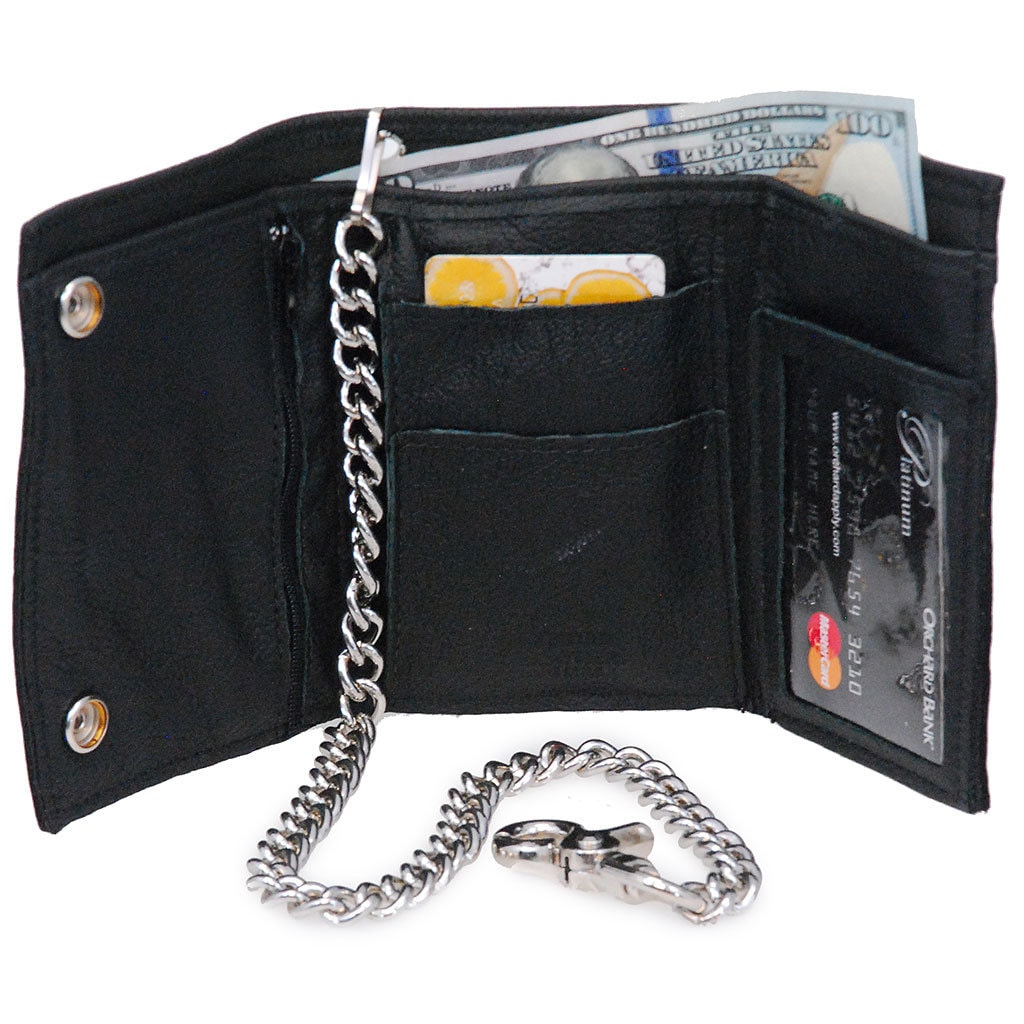 Mens trifold wallet with chain sales