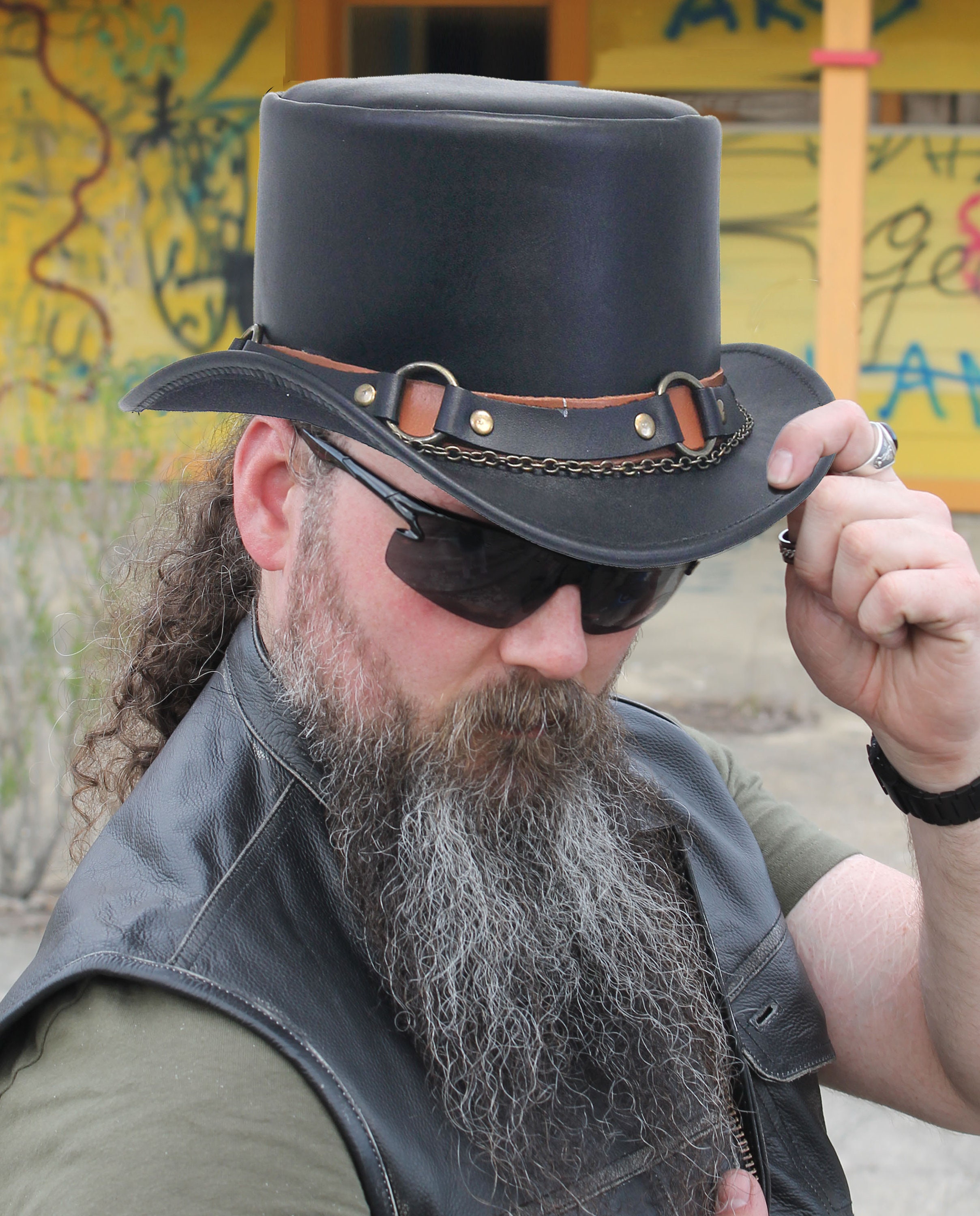 Black Leather Tophat W/chains & Rings H2208RCK Etsy