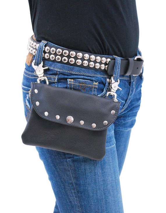 Wide Black Leather Clip-on Hip Klip Bag W/studs PKK13046RK - Etsy