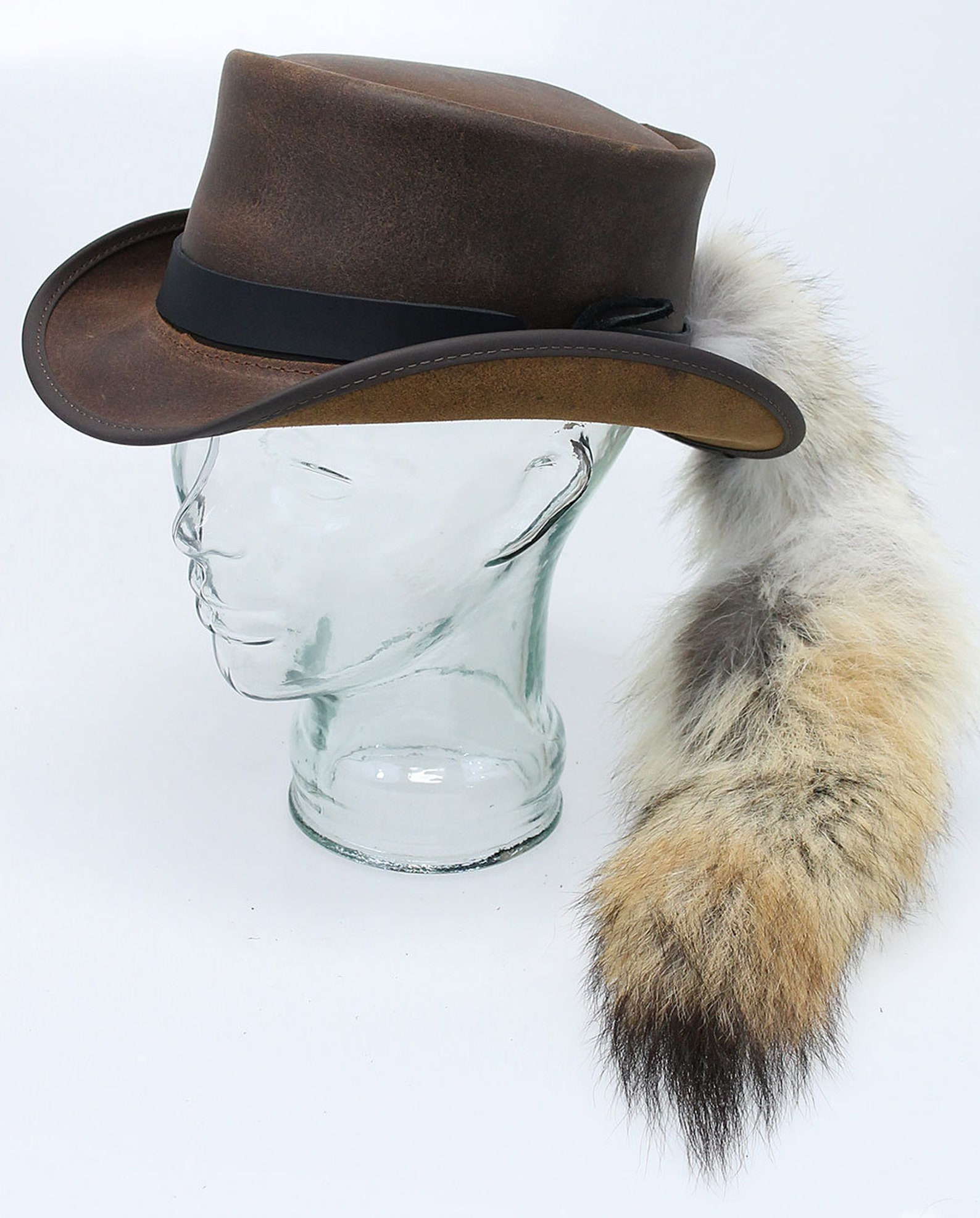 USA Fox Tail Brown Leather Top Hat H566NTAIL Etsy