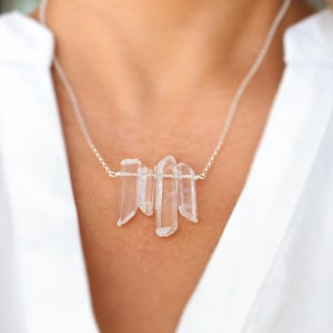 Collana bar di quarzo, argento sterling, collana regina di ghiaccio, collana di quarzo frastagliato, collana di quarzo grezzo, gioielli curativi in cristallo di quarzo trasparente