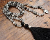Tourmalinated Quartz Mala, I Am Grounded Mala, 108 Bead Mala, 6mm Quartz Beads, Handmade Silk Tassel, Meditation Japa Mala, Yoga Mala, Boho
