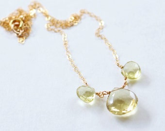 Lemon Quartz Necklace, 14K Goldfilled Genuine AAA 4 Plus Carat Quartz Solitaire, Delicate Minimalist Multi Gemstone Yellow Gemstone Jewelry