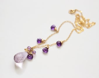 Ametrine, Amethyst & Citrine Necklace, Gemstone Cluster Pendant, Amethyst and Citrine Necklace, 14k Gold Fill 18" Chain, Delicate Jewelry