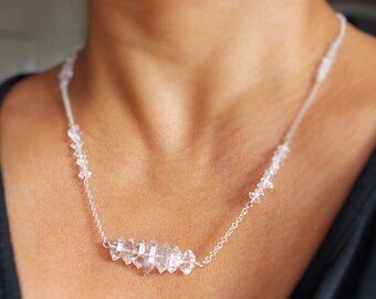 Herkimer Diamond Necklace, Sterling Silver, Bar Necklace, Double Pointed Quartz, Champagne Quartz Bar Necklace, Delicate, Layering Necklace