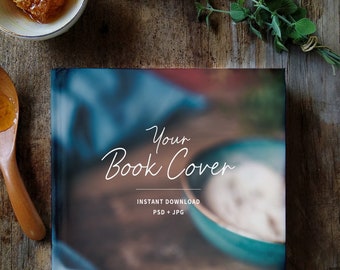 Portada del libro, Libro con fondo, Libro cerrado, Maqueta de libro, Promoción de libro de cocina, Maqueta, PSD, Objeto inteligente, Descarga instantánea