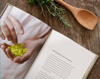 Cookbook mockup | Double spread mockup | Food mockup | Wooden surface | Empty book pages | Recipe book PSD | PSD template | Instant download