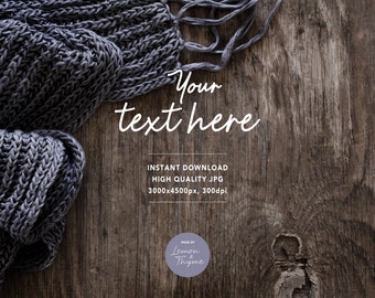 Rustic landscape background, Styled background, Wool scarf, Winter quote template, Rustic stock image, Home template, Winter background