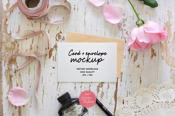 Romantic Card Mockup Card With Envelope Background Wedding Etsy