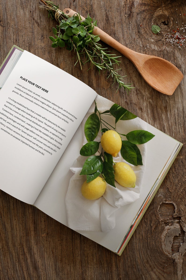 Open cookbook mockup, Double spread, For foodies, Recipes template, Open recipe book, Empty book pages, PSD, Smart object, Instant download image 2