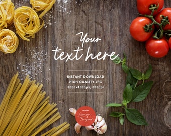 Italian food background, Rustic landscape mockup, Food mockup, Pasta image, Italian cuisine template, Wooden surface, Instant download