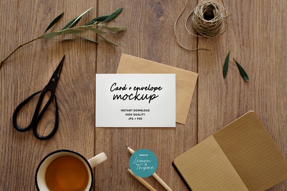 Card With Envelope Psd Mockup Stationery Template Greeting Etsy