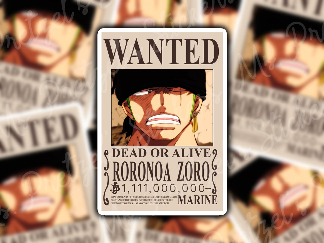Roronoa Zoro One Piece Bounty Poster Anime Sticker - Etsy