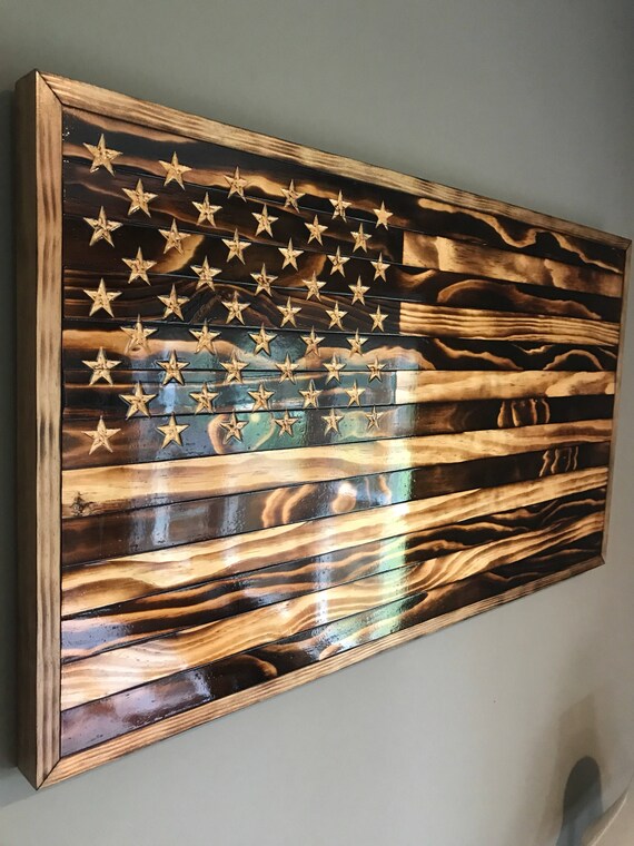 Large Handmade Burned Wood American Flag Etsy