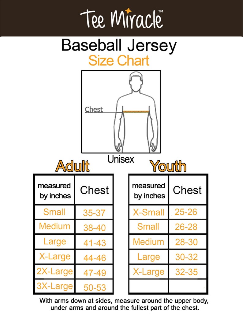 Jersey Size Chart Baseball
