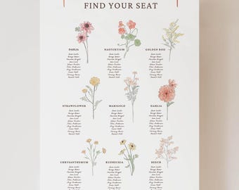 Mall för bordsplanering med höstblommor för bröllop – handillustrerad (digital fil)