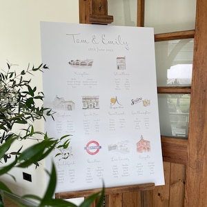 Bespoke Illustrated Table Plan - Hand painted for Weddings and Events. Custom theme of your choice!