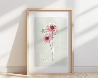 Illustration av dahliablomma – Botaniskt konsttryck