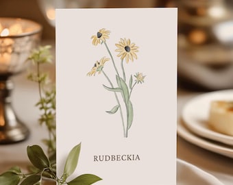 Höstblommor bordskort - Handillustrerade bröllopsbord (digitala filer A5/A6)