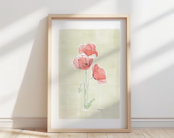 Illustration av vallmoblomma – Väggkonst med botanisk vårmotiv