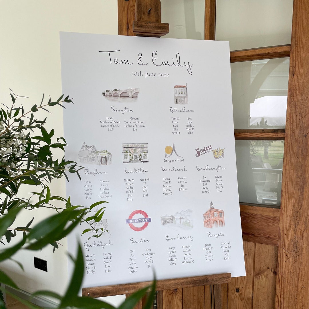 Bespoke Illustrated Table Plan Hand Painted for Weddings and Events ...
