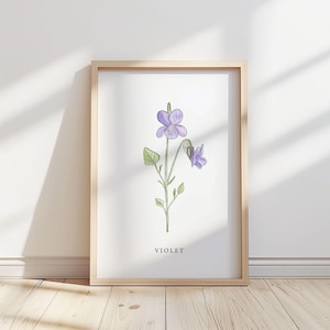 Ilustración de flor violeta - Impresión / Póster - Arte botánico, decoración del hogar de primavera, impresión de flores, arte de pared sin marco.
