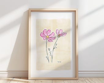 Kosmosblommaillustration – Botaniskt konsttryck