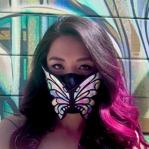Holographic 3D Butterfly Face Mask Reflective Fashion Statement Wedding Pride Filter Pocket Festival Rave EDC Masquerade Holographic Rainbow