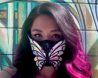 Holographic 3D Butterfly Face Mask | Reflective Fashion | Statement | Wedding | Pride | Filter Pocket | Festival | Rave | EDC | Masquerade