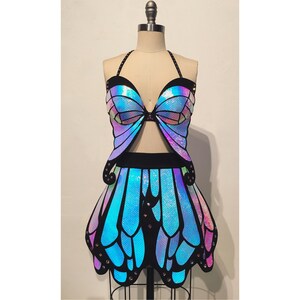 Black Holographic Butterfly Full Coverage Skirt Rave Burning Man EDC outfit Butterfly Costume Festival Skirt