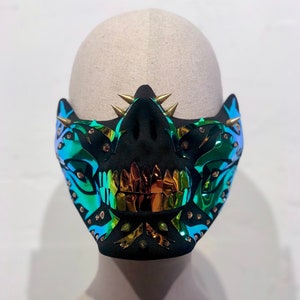 BASILISK Holographic Skull Mask | Halloween Skeleton Costume | Half Skull | Rave Face Mask | Masquerade