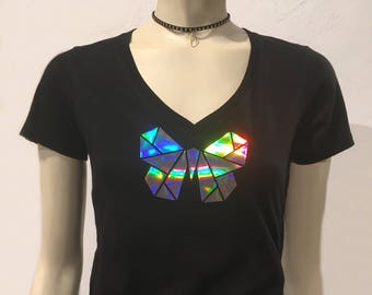 Chrome Monarchy T-Shirt (Women's) | Butterfly Shirt | Holographic | Rave | EDC | Gifts For Her