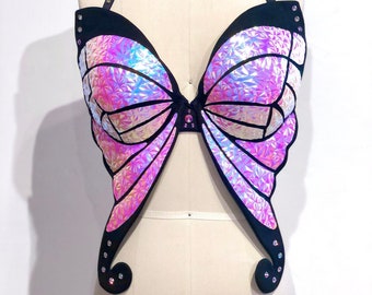 Black Holographic Butterfly Bra | Rave Outfit | Festival Bra | Butterfly Costume | Burning Man | Drag Queen Costume | Pride | Carnival |