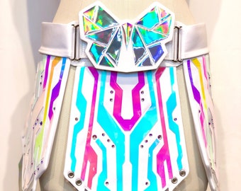 Holographic Electra Adjustable Skirt (White Opal/SolarFlare/Rainbow) | Made to Order | Rave | EDC outfit | Cyberpunk | Tron | Burning Man